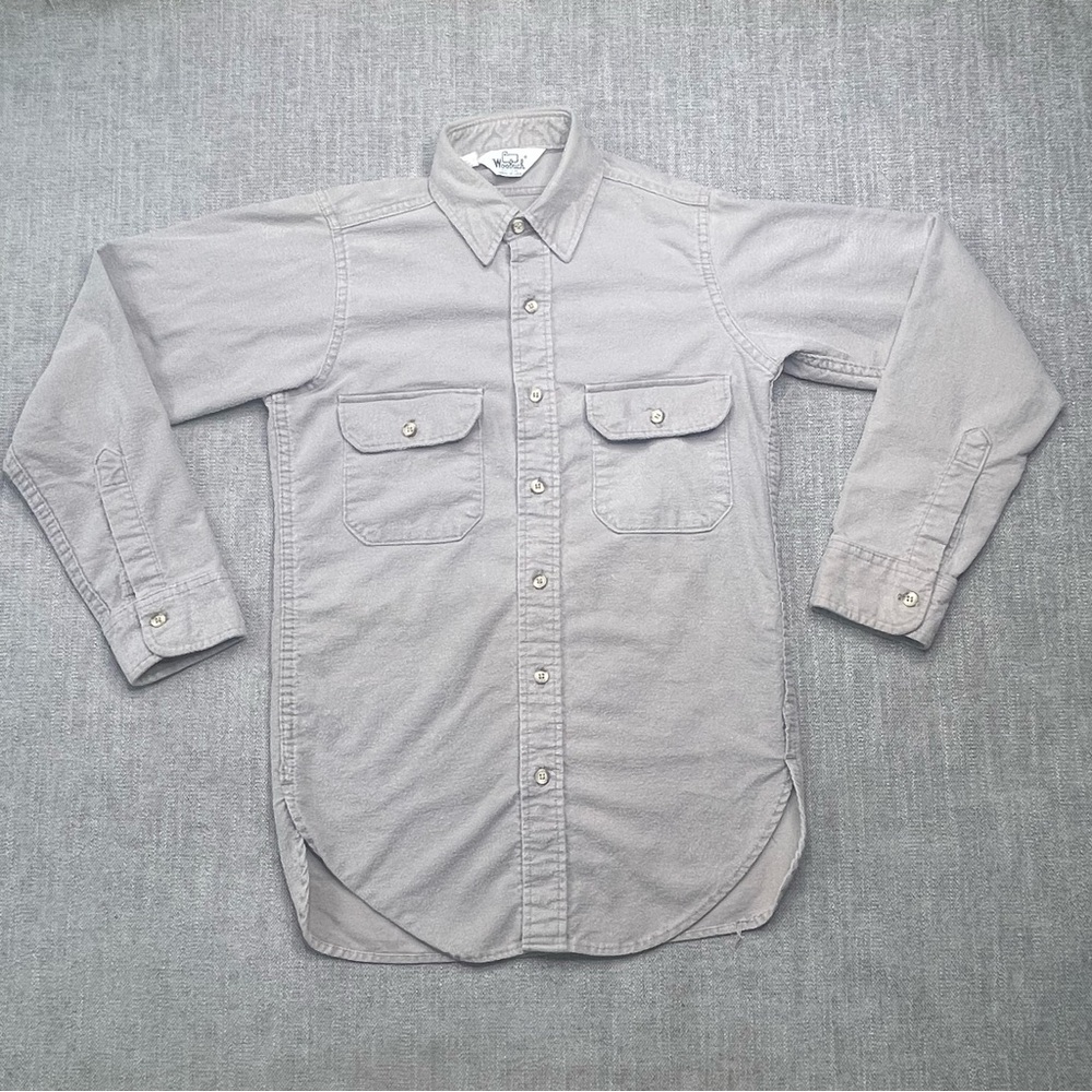 Vtg Woolrich Mens S Chamois Cloth Shirt Grey Cotton Long Sleeve 6473 USA Made